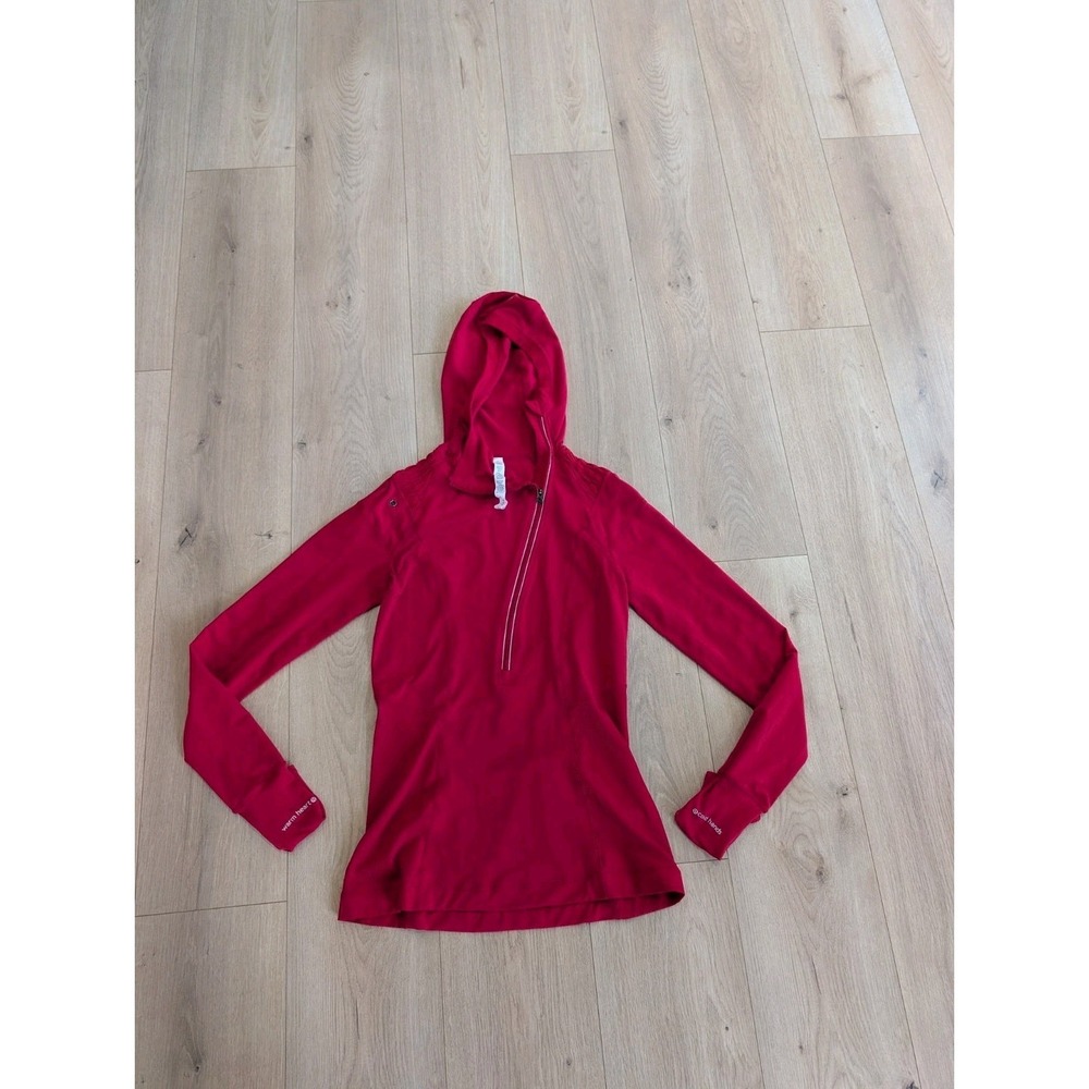 Lululemon Run For It Pullover Womens 6 Currant Red Cross Train Pony Tail Hood